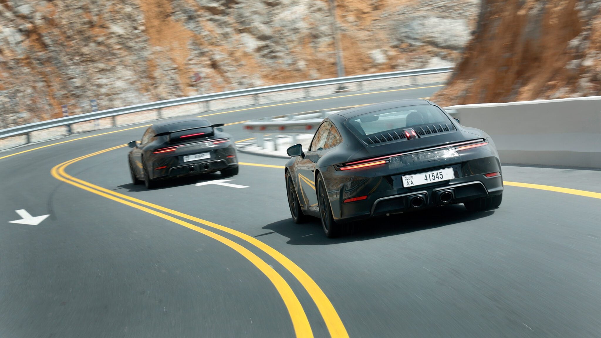 An image of a 2025 Porsche 911 Hybrid testing in Dubai.