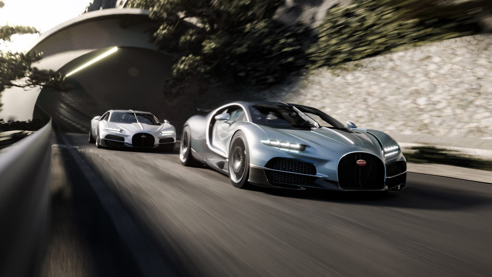 An image of a Bugatti Tourbillon on the road.