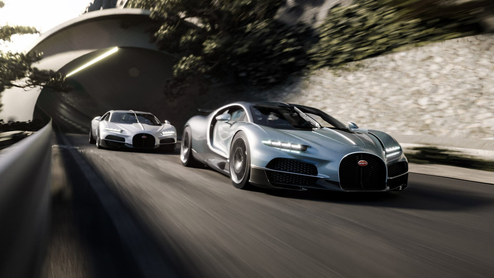 An image of a Bugatti Tourbillon on the road.