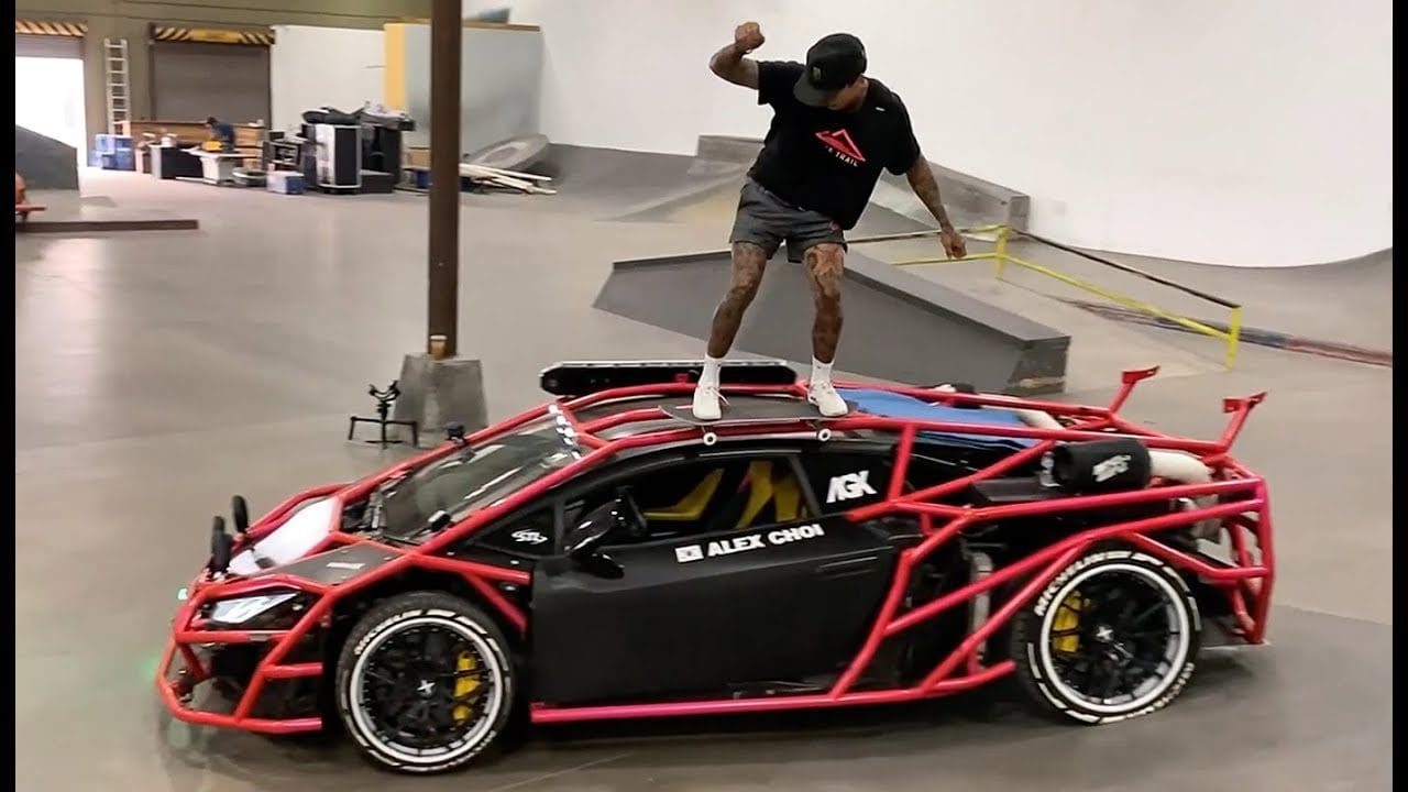 Watch Nyjah Huston Skate On Alex Choi's Rally-Ready Lamborghini