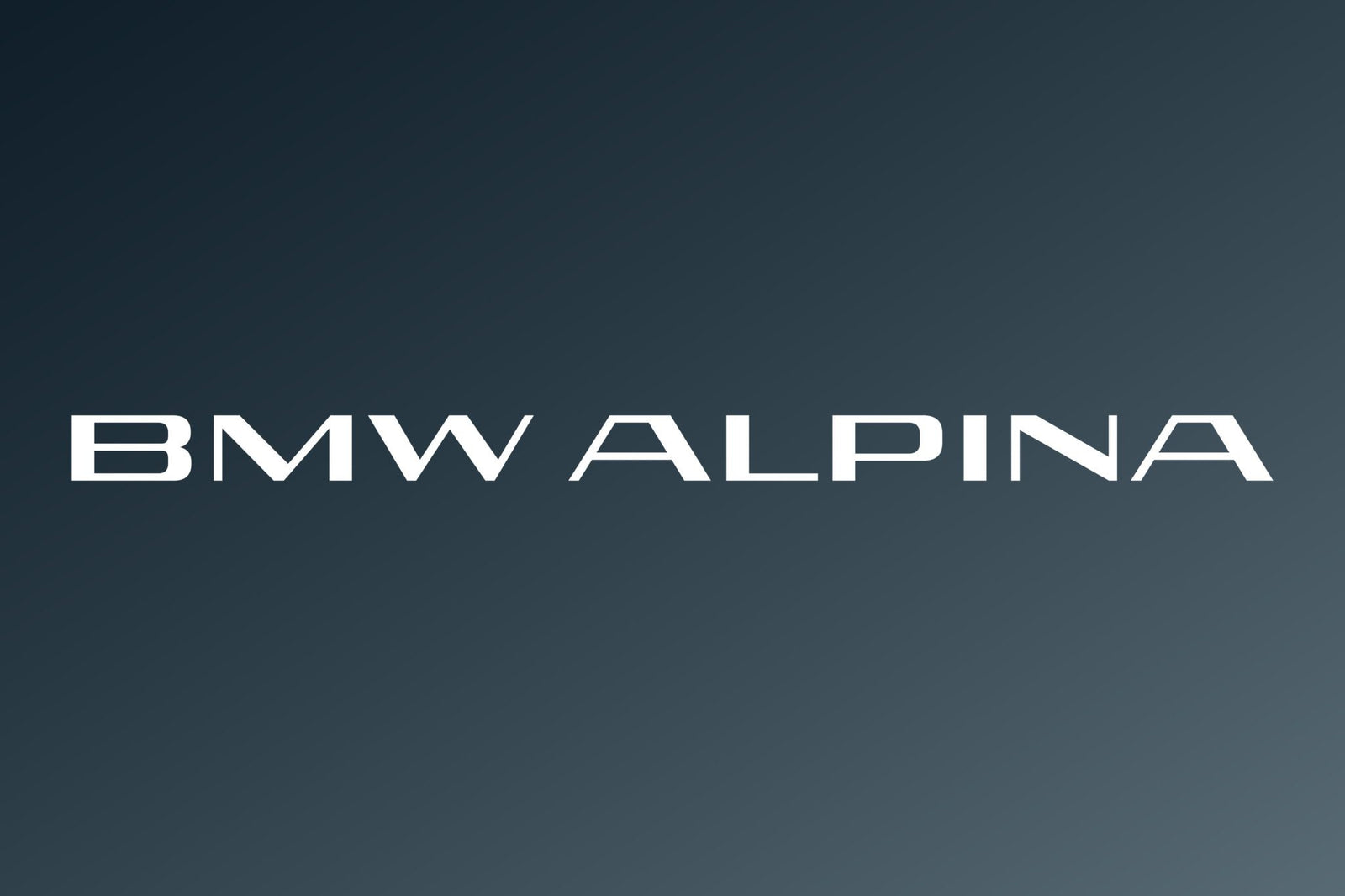 The image displays the words "BMW ALPINA" in white, modern font on a dark blue gradient background.
