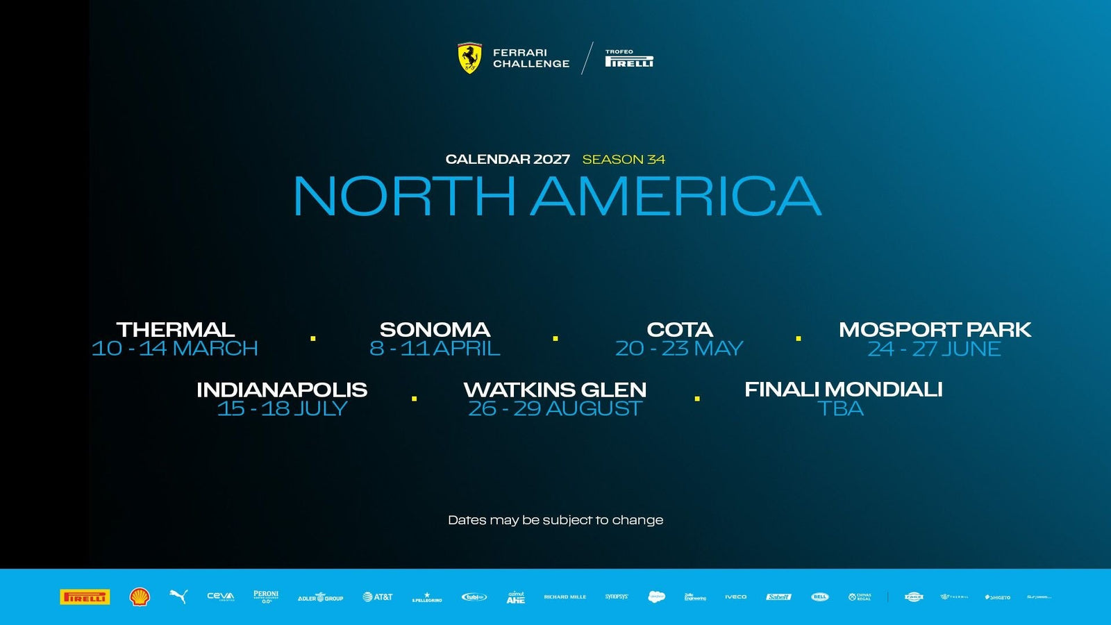 Ferrari Announces Challenge Trofeo Pirelli North America 2027 Calendar
