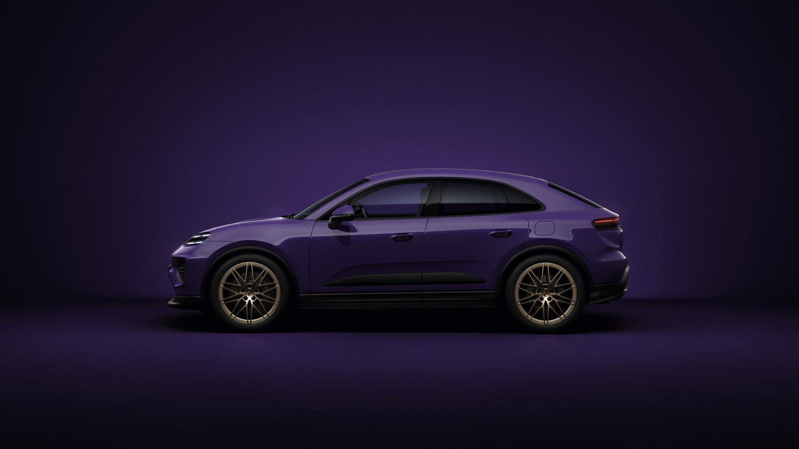 A purple SUV is shown in side profile view against a matching purple background.