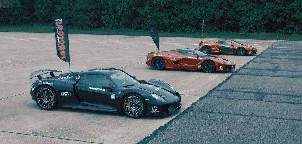 LaFerrari vs P1 vs 918 Spyder 0-186 mph Drag Race