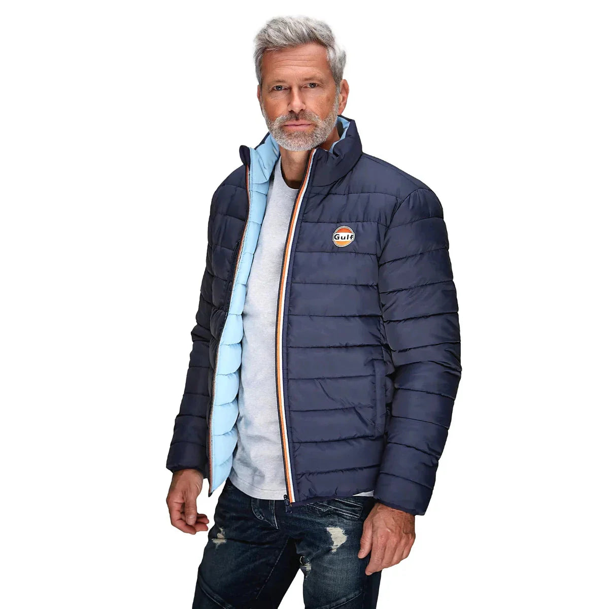 GrandPrix Originals Men's Gulf Reversible Puffer Jacket- Gulf Blue/Navy