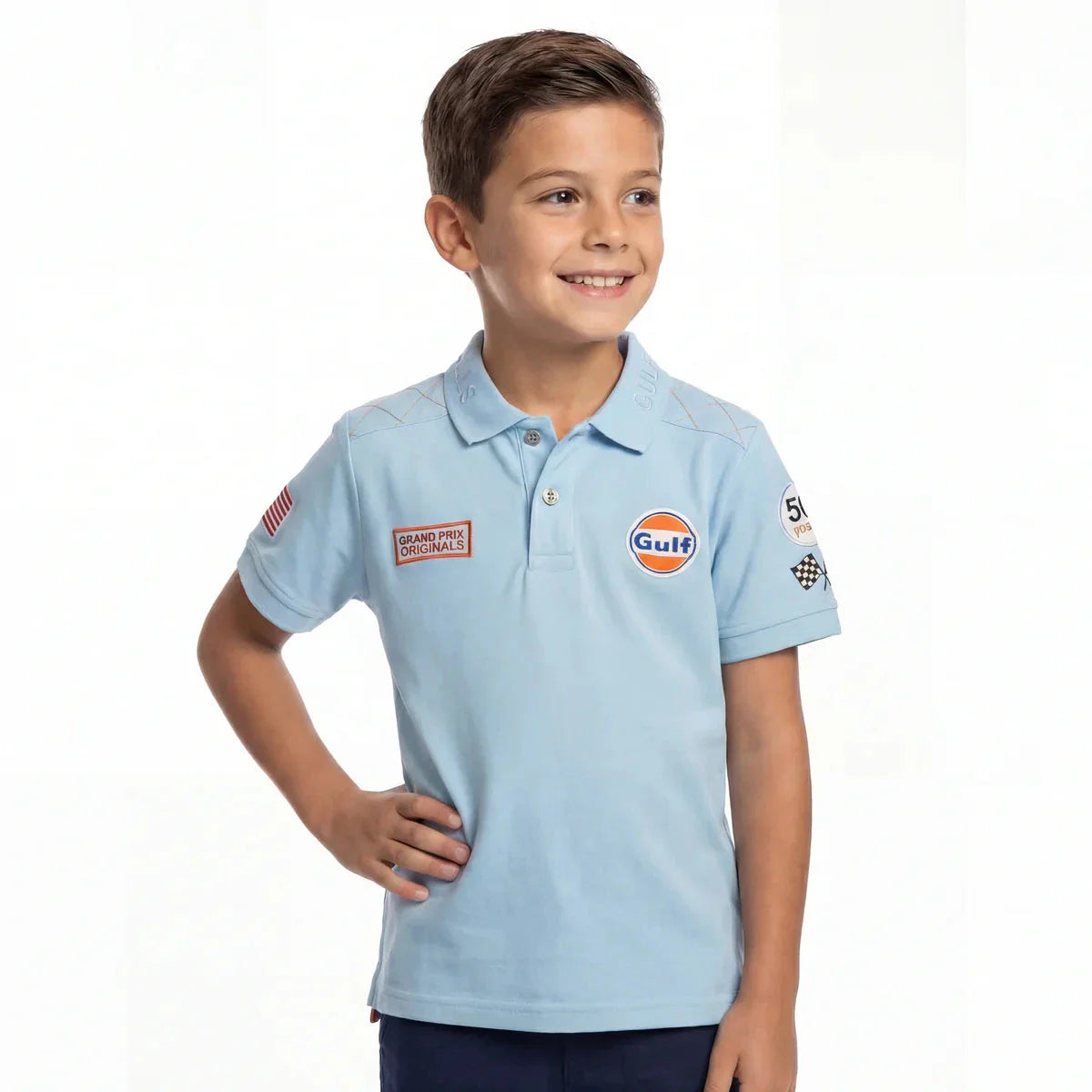 GrandPrix Originals Gulf Heuer ポロシャツ 紺 GrandPrix Originals Kids Gulf Polo Shirt - Youth Navy/Gulf Blue