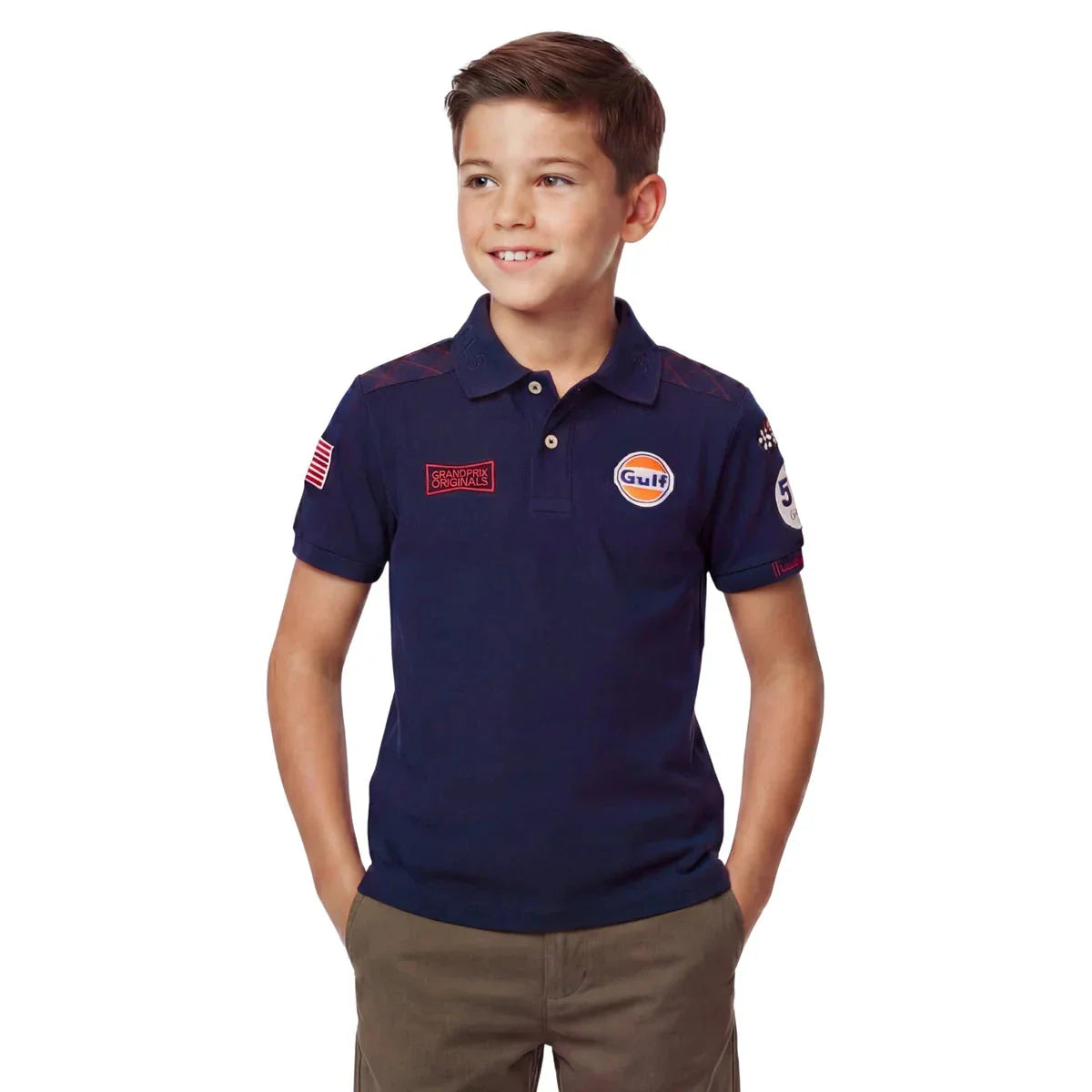 GrandPrix Originals Kids Gulf Polo Shirt - Youth Navy/Gulf Blue