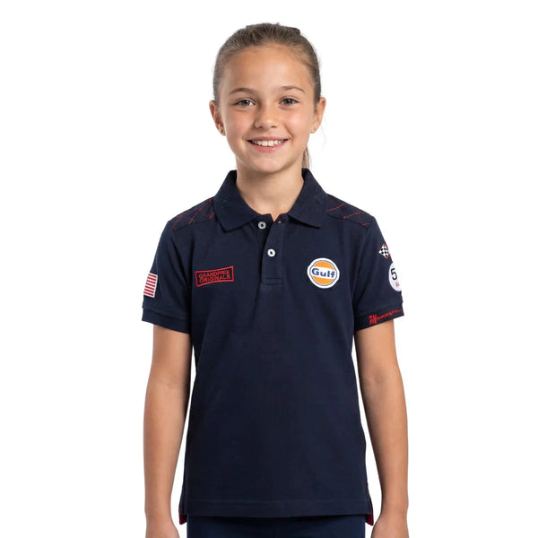 GrandPrix Originals Kids Gulf Polo Shirt - Youth Navy/Gulf Blue