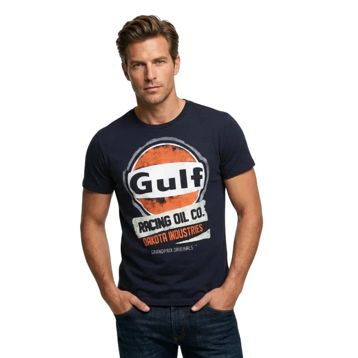 GrandPrix Originals Men's Gulf Vintage Racing Oil Round Neck T-Shirt - Navy