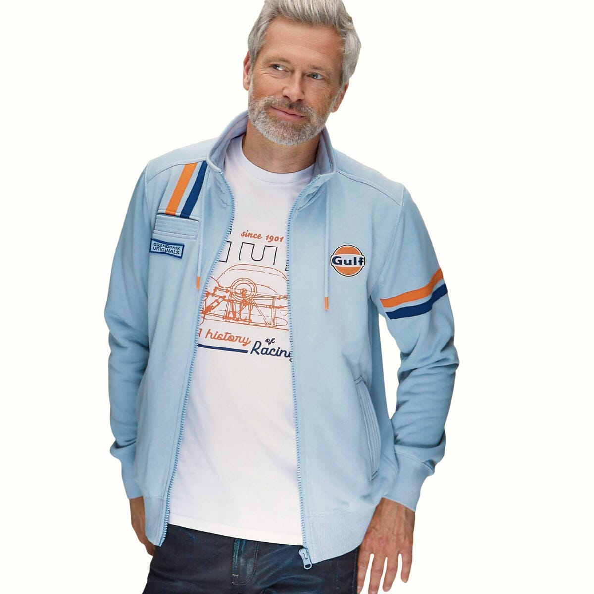 GrandPrix Originals Men's Gulf Hybrid Full Zip Jacket - Light Blue/Navy
