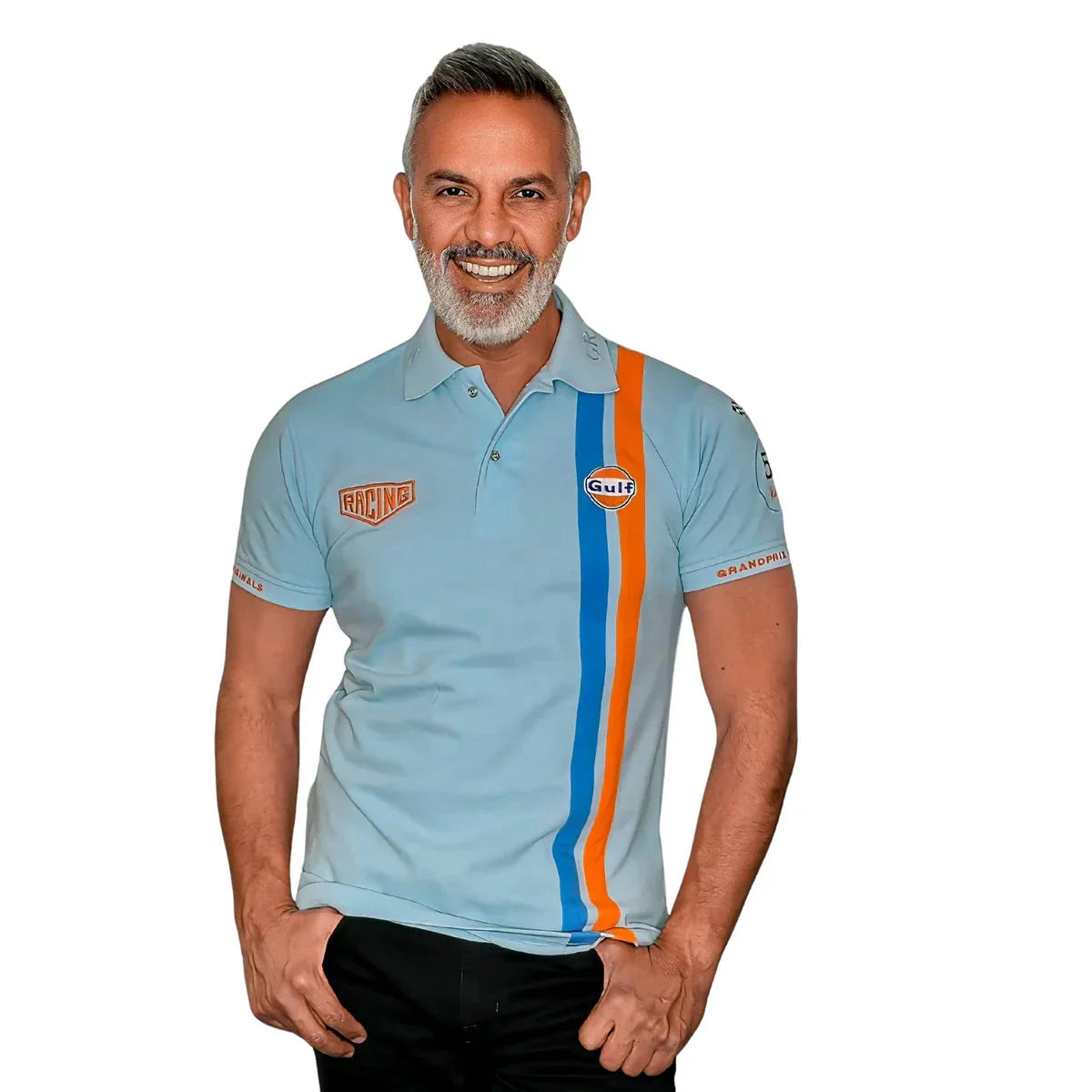 GrandPrix Originals Men's Gulf Roadmaster Polo - White/Gulf Blue