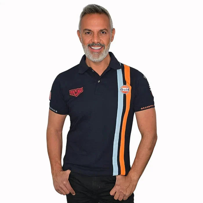 GrandPrix Originals Men's Gulf Roadmaster Polo - White/Gulf Blue