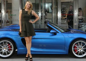 LONDON, ENGLAND - JUNE 25:  Maria Sharapova drops in at Porsche Mayfair to go for a spin in the UK’s only brand new Porsche Boxster Spyder, on her way to the WTA Pre-Wimbledon Party at Kensington Roof Gardens. June 25, 2015 in London, England.  (Photo by David M. Benett/Getty Images) *** Local caption*** Maria Sharapova
