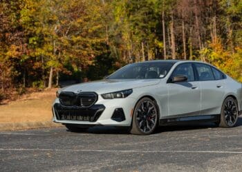 A photo of a BMW i5 M60 parked outdoors.