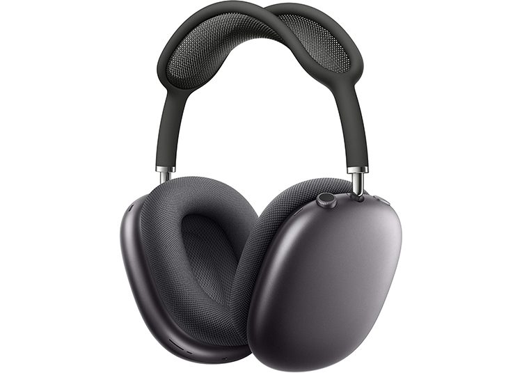 Black over-ear headphones with cushioned ear pads and a mesh headband, perfect for the 2024 duPont REGISTRY Valentine's Day Gift Guide, viewed on a white background.