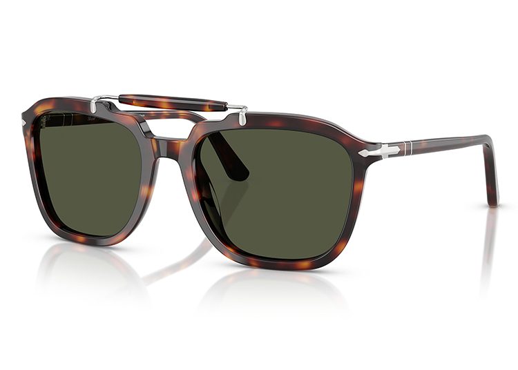 Pair of tortoiseshell sunglasses with green lenses and a double bridge, perfect for the 2024 season, shown on a white background.