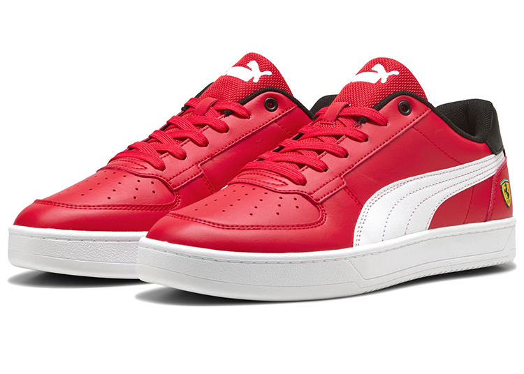 Perfect for Ferrari enthusiasts, these red athletic shoes with white soles and logo accents bring a touch of racing flair to your gear essentials.