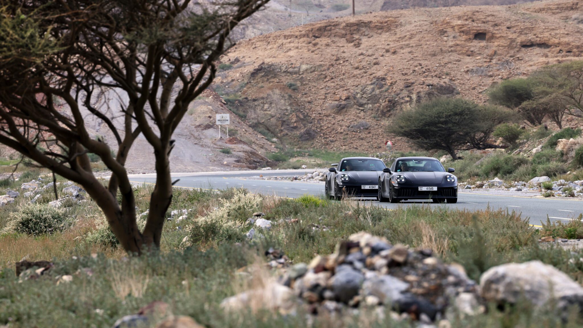 An image of a 2025 Porsche 911 Hybrid testing in Dubai.