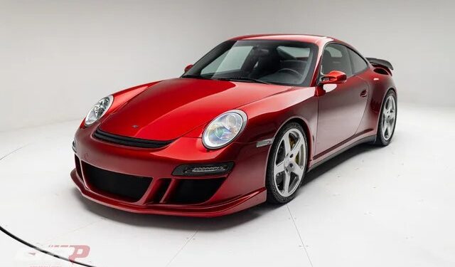 An ultra-rare 2012 RUF Rt 12 R in red is parked in a white studio with a clean background, facing slightly to the right.