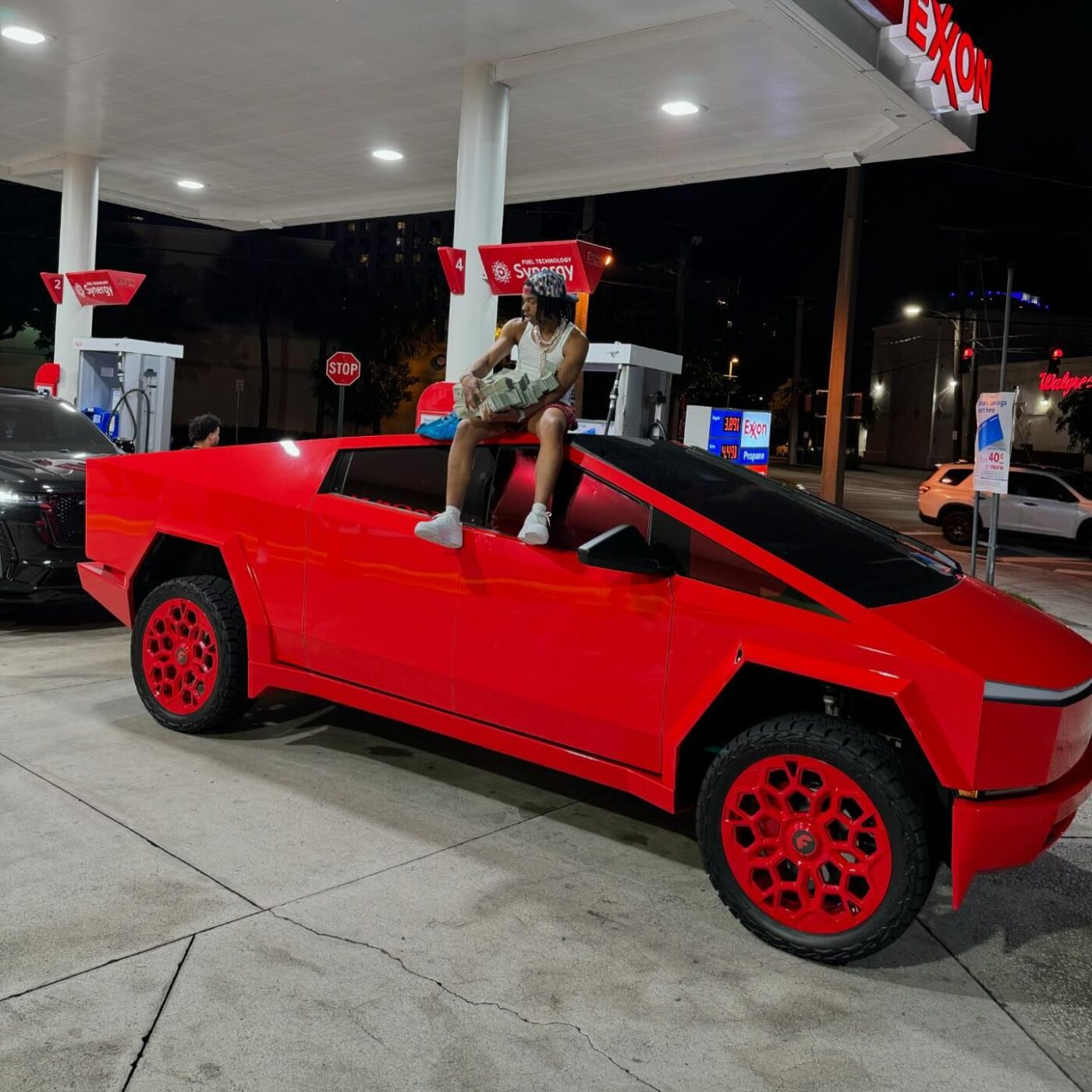 Lil Baby Shows Off His Custom Red Tesla Cybertruck On Forgiato Wheels