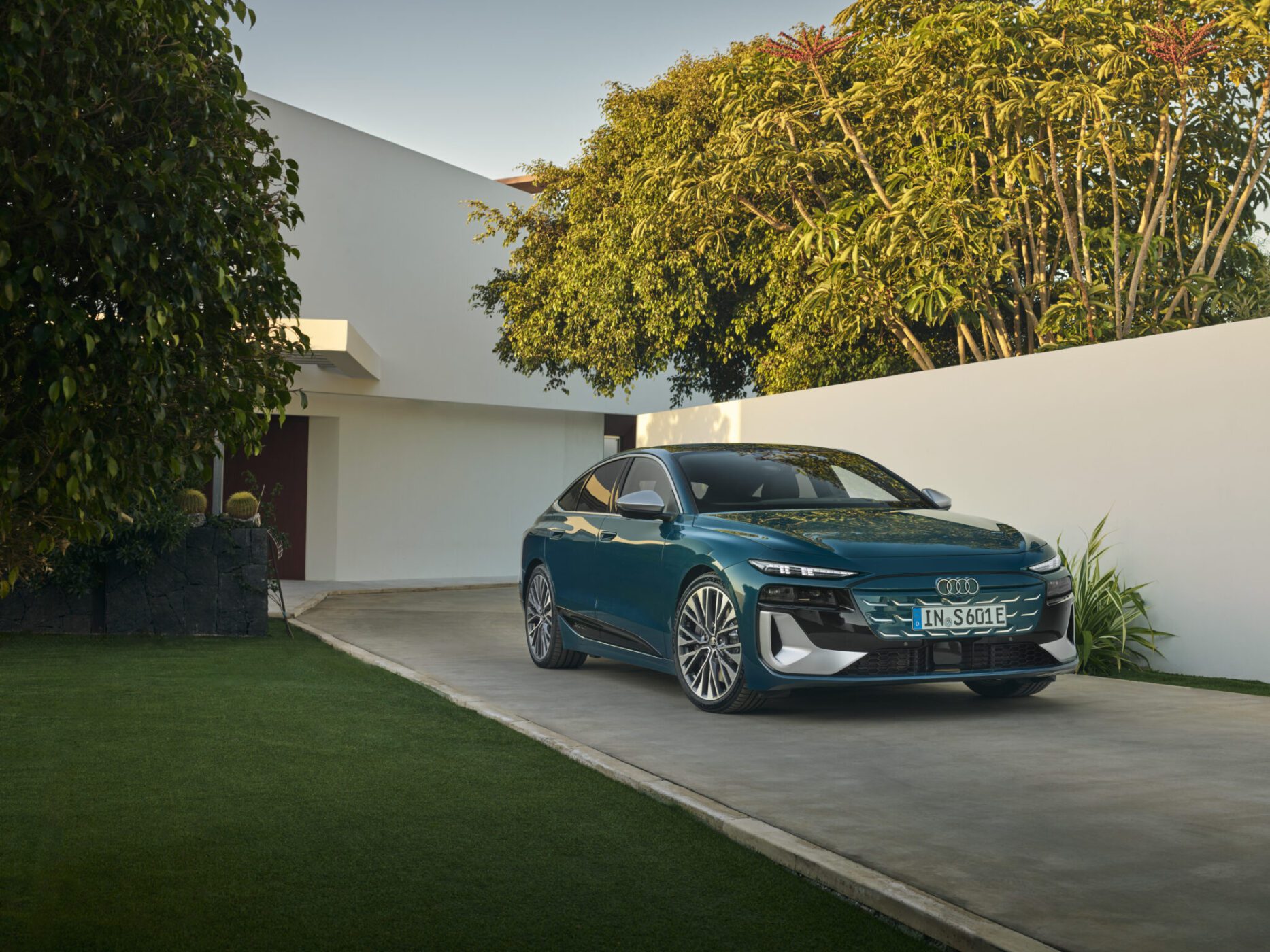 An image of an Audi S6 e-tron Sportback parked outdoors.