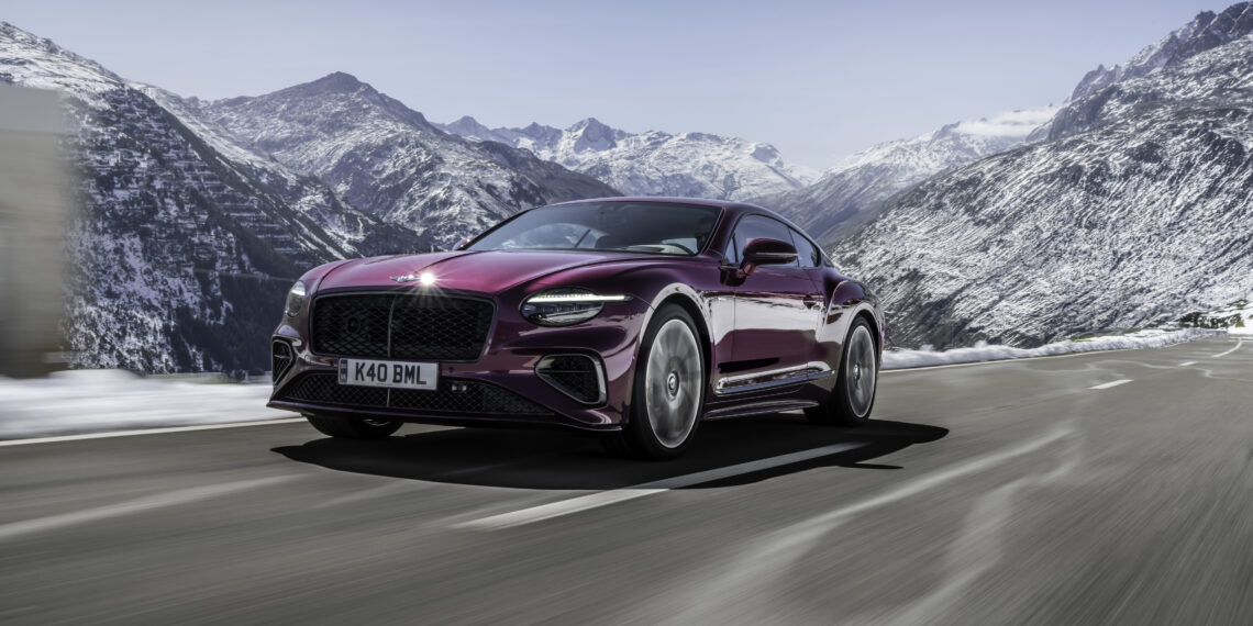 An image of a Bentley Continental GT Speed on a mountain road.