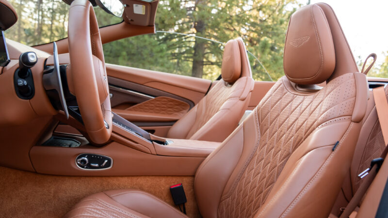 An image of a car's brown leather interior.