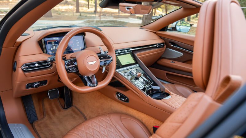 An image of a car's brown leather interior.