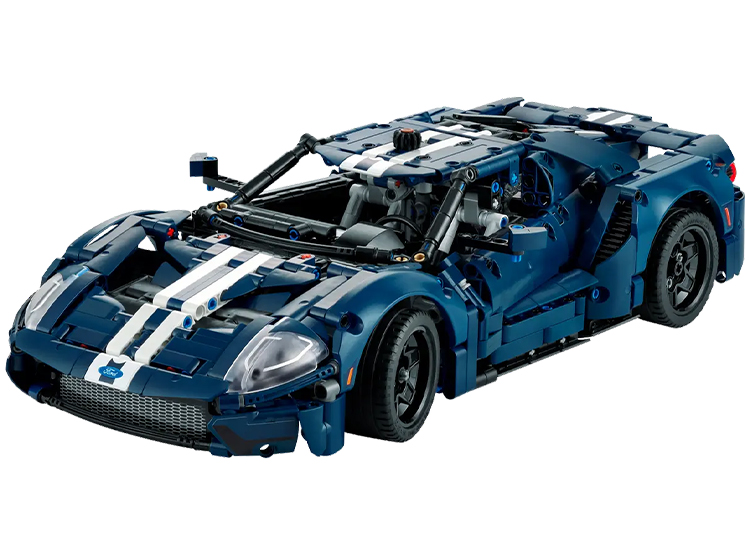 Discover the thrill of Automotive-Inspired LEGO Sets with a detailed blue and white race car model, featuring aerodynamic curves, a sleek design, and realistic elements like headlights and wheels.