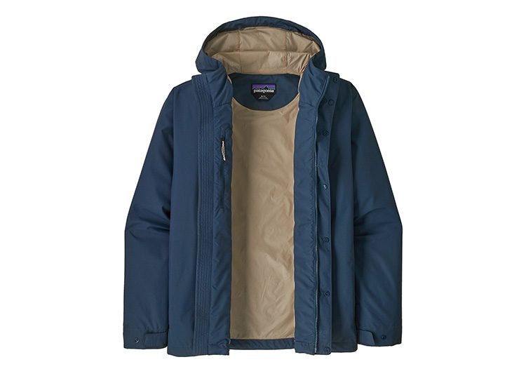 A blue hooded jacket with beige lining, perfect for cooler months and featured in the Fall Shopping Guide.