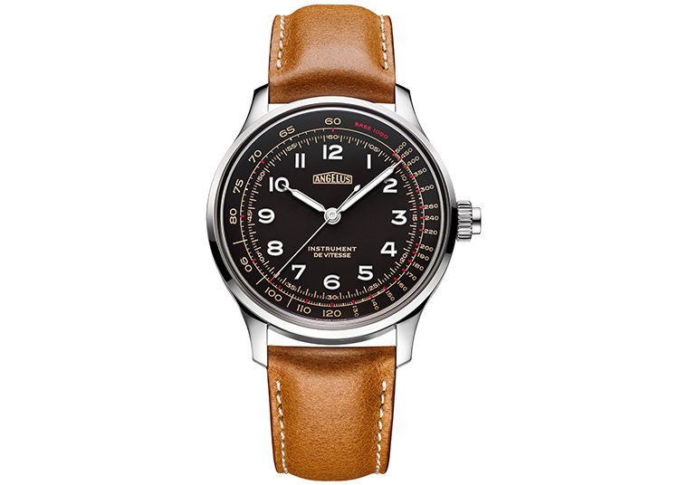 A classic wristwatch featured in the 2024 Luxury Watch Guide, boasting a brown leather strap, black circular dial, silver hour markers, and three hands displaying the time. The brand name is elegantly visible on the dial.