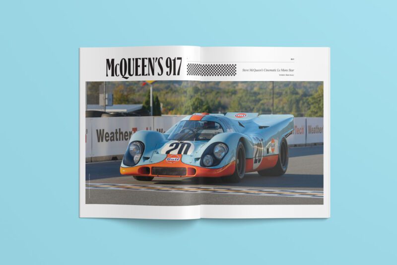 Open to duPont REGISTRY's December 2024 edition, a magazine showcasing a racing car with the text "McQueen's 917" on a blue background, featured in their exclusive Gift Guide.