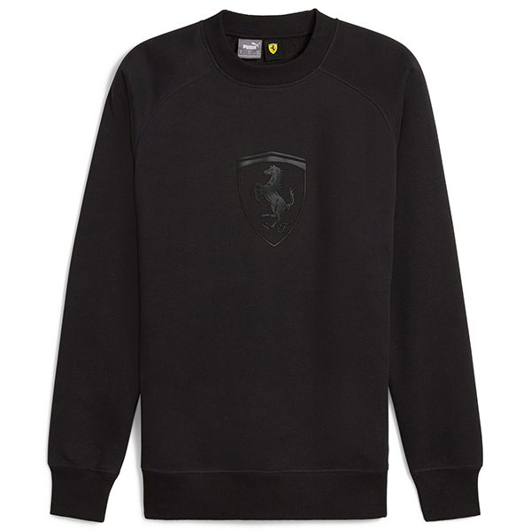 Black sweatshirt featuring a raised emblem of a prancing horse within a shield on the front, available for the biggest savings during Black Friday 2024.