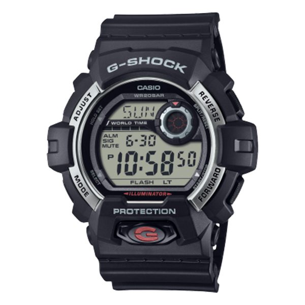 The black Casio G-Shock digital wristwatch, featured in duPont REGISTRY, showcases time, date, and various functions on a gray screen. With its rugged design and multiple buttons around the bezel, it's a standout piece perfect for Black Friday 2024's biggest savings event.