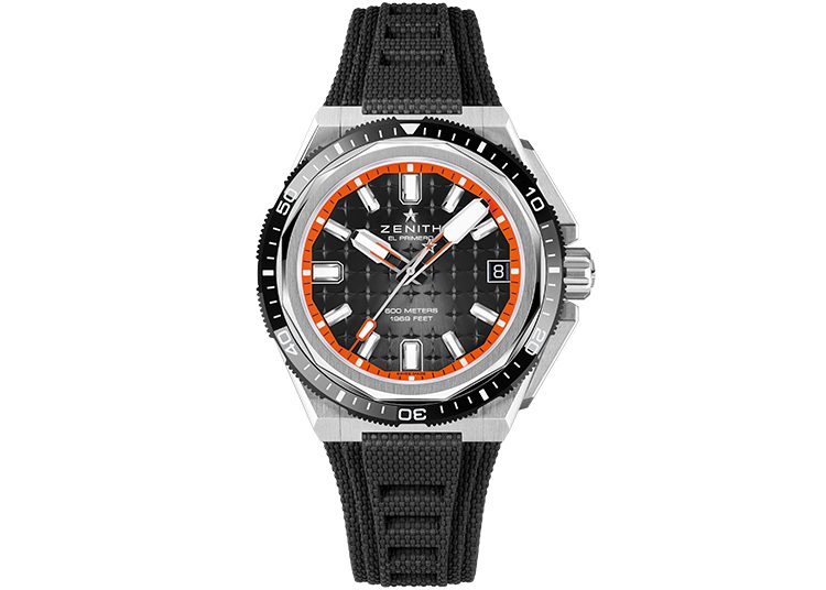 Discover the 2024 edition wristwatch with a black face, orange accents, and date display. It boasts a sleek black strap and stainless steel bezel. As featured in the duPont REGISTRY's Luxury Watch Guide, this timepiece embodies elegance and precision.