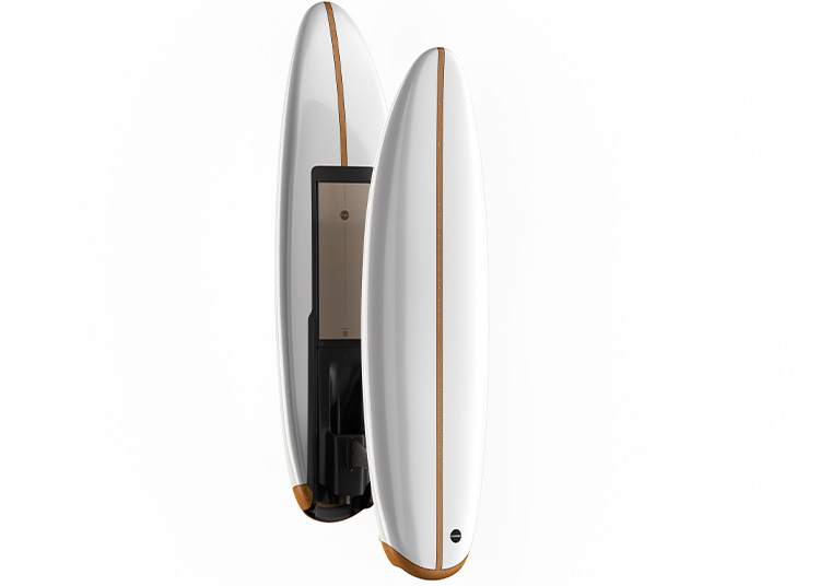 Displayed upright, two sleek white surfboards catch the eye in any 2024 Holiday Gift Guide. One board unveils its interior, revealing intricate electronic components—a nod to innovation perfect for the discerning reader of DuPont REGISTRY.