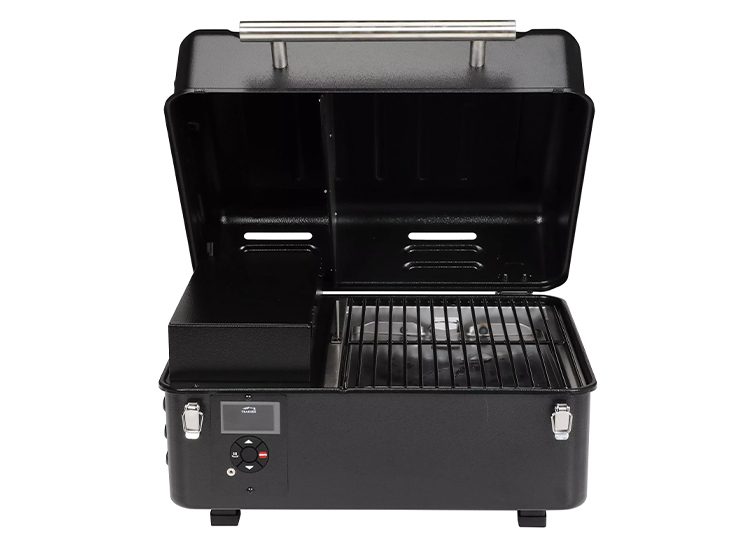 Discover the perfect addition to any outdoor enthusiast's collection with this sleek black portable grill. Featuring an open lid, a spacious grilling surface, and a user-friendly control panel on the left side, it's a standout in our Holiday Gift Guide from duPont REGISTRY.