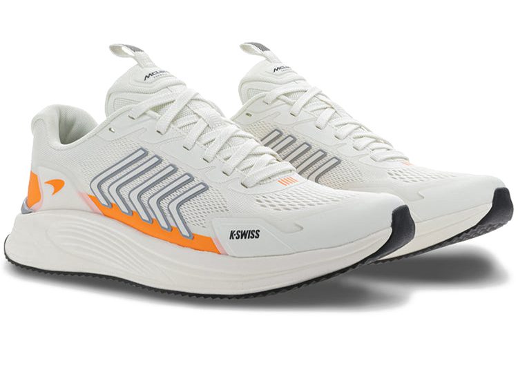 Introducing a sleek pair of white sneakers from the Fuel-Driven Capsule Collection. These stylish kicks blend innovation and design, much like McLaren's cutting-edge approach to performance, bringing an exciting edge to your wardrobe.