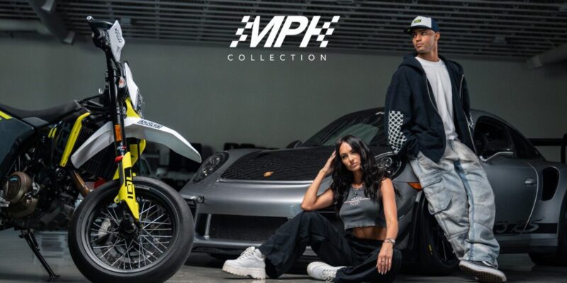 A man and woman pose in front of a luxury sports car and a motorcycle under the logo "MPH Collection," epitomizing an aspirational lifestyle.