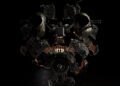 Intricate machinery set against a dark background, featuring multiple cylindrical components and complex mechanical parts, symmetrically arranged, reminiscent of a Lamborghini’s 900HP Powertrain.