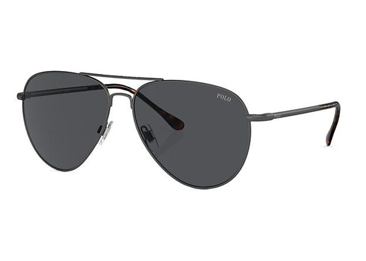 Sleek luxury aviator sunglasses with dark lenses and thin metal frames, marked with "Polo" on the lens. Perfect for the ultimate driver seeking style and comfort.