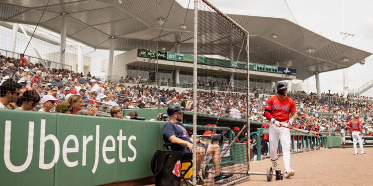 A baseball player stands near the dugout, holding a bat, much like a pilot readying in a virtual hangar. The stadium is filled with spectators watching the game unfold with excitement, reminiscent of an aircraft marketplace buzzing with activity.