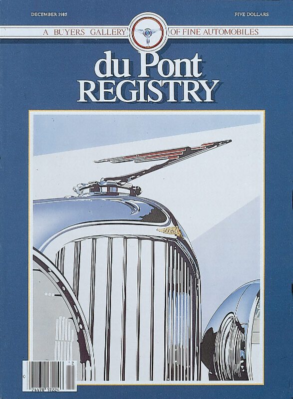 December 1985 marked a special edition of the duPont REGISTRY for its 40th Anniversary, featuring a captivating illustration of a classic car front view with an intricately detailed hood ornament on the cover.