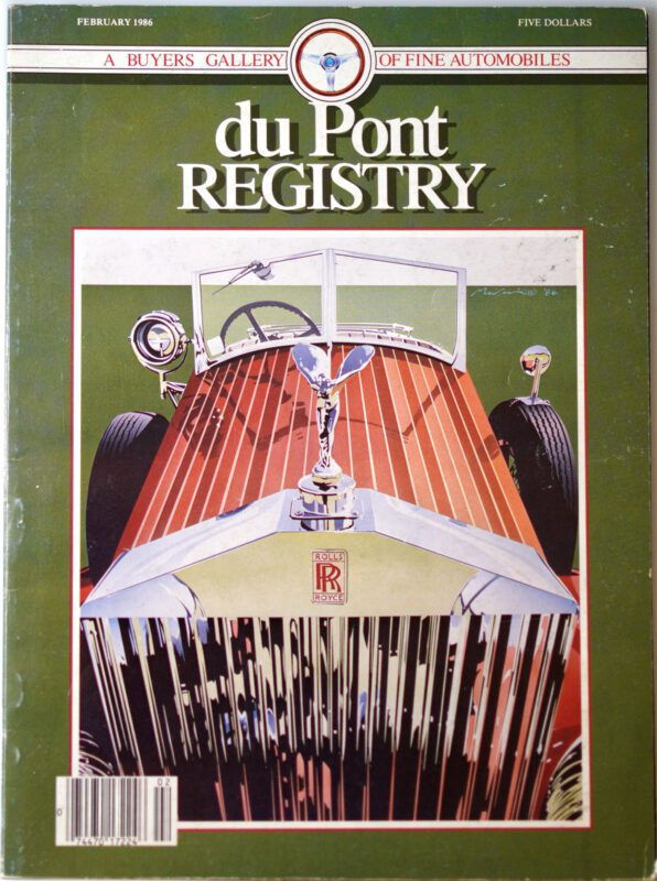 The February 1986 issue of duPont REGISTRY celebrates its 40th Anniversary, showcasing a magnificent Rolls-Royce as one of the iconic Cover Cars.