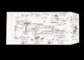 A white sheet of paper with handwritten notes, numbers, and sketches—including arrows and labels—possibly outlining a plan or calculation related to Bugatti's W16 engine.