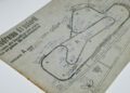 Vintage racing circuit diagram with handwritten notes, titled "Autódromo de Estoril," reminiscent of Ayrton Senna's F1 victory days. Track labeled Circuito A with noted distance of 4,350 meters, evoking the era of classic Lotus cars.