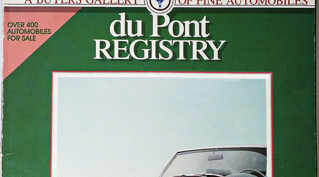 The duPont REGISTRY magazine cover showcases a stunning red convertible under the banner of "Special Corvette Issue" with over 400 automobiles for sale. Celebrating its 40th Anniversary, this October 1988 issue highlights an era of iconic cover cars.