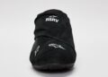 A black Alpinestars RSRV racing shoe viewed from the front, featuring white logos and text that reads "RSRV" on the upper part, showcasing true F1 DNA.