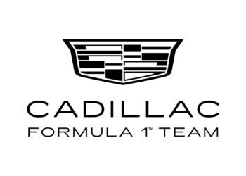 Black and white Cadillac Formula 1 new logo above the words “CADILLAC FORMULA 1 TEAM” on a white background, unveiled at the Miami Grand Prix.