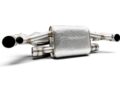 A high-performance metallic car exhaust muffler with dual pipes, inspired by TECHART performance upgrades for the 992.2 Carrera, displayed on a white background.